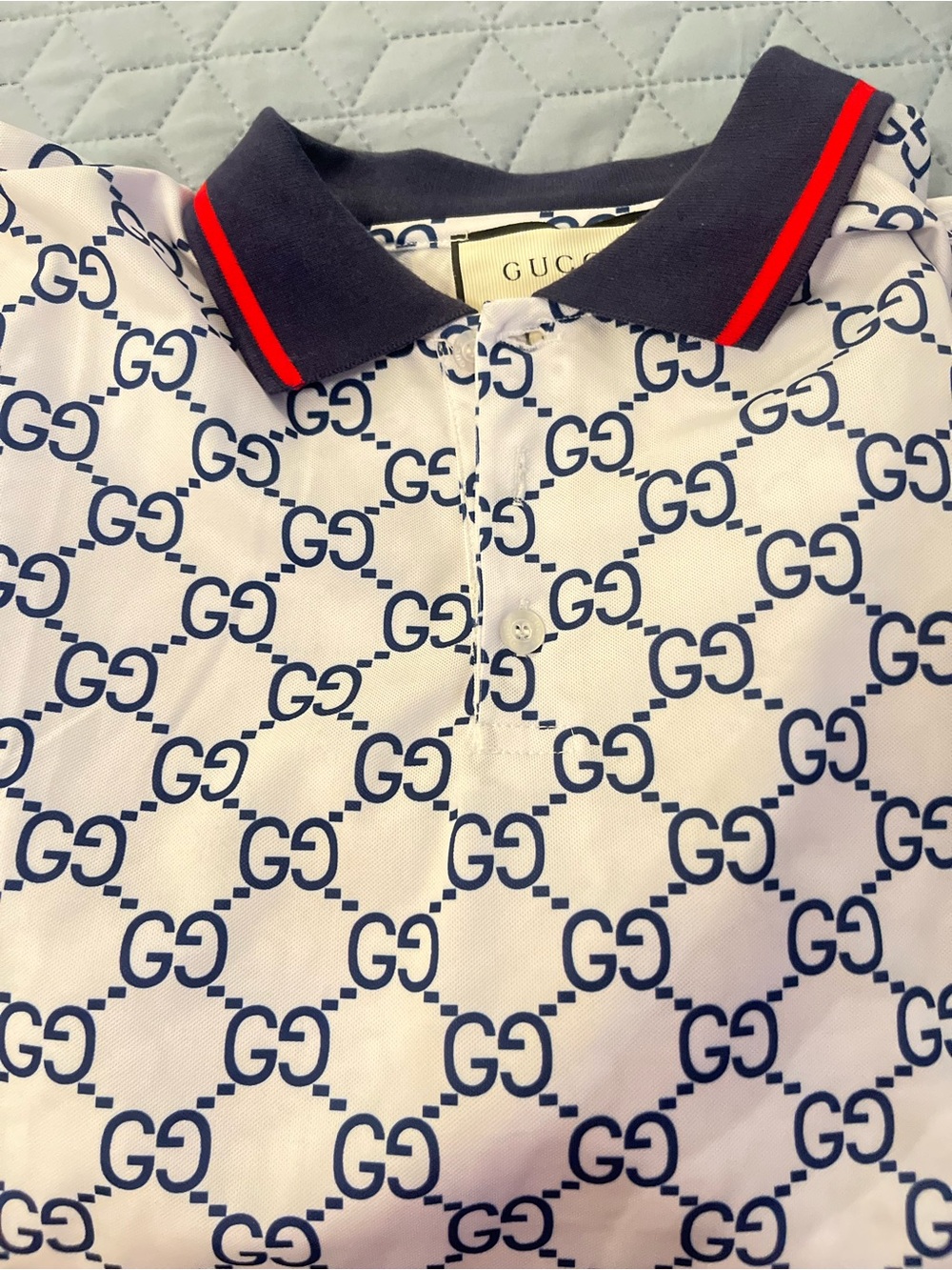 Gucci Men’s white & blue GG Logo Polo Shirt size 2XL fitted like an XL. 🇮🇹